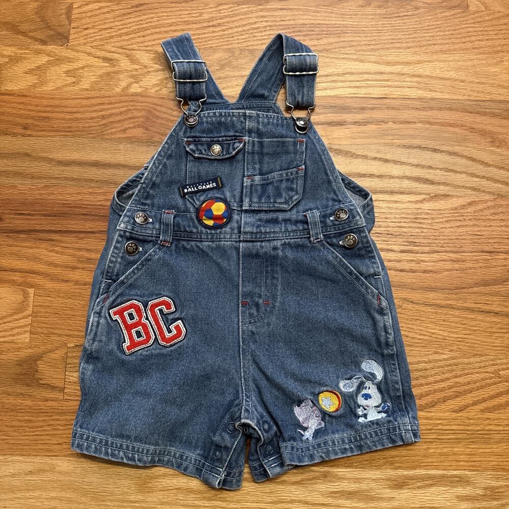 VTG Nick JR Blue's Clues Blue Denim Overall Shortalls Embroidered 18 Months